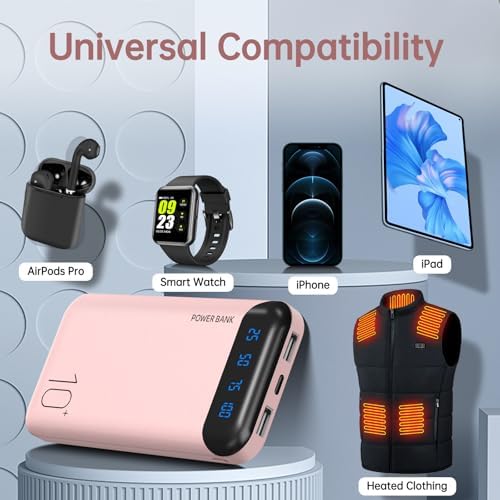 10000 m Ah Slim Portable Power Bank – Fast Charging External Battery Pack with Dual USB 2.4 A Outputs & USB-C Compatibility for i Phone 12-16, Huawei, Samsung Galaxy S20, & Android Tablets – Ideal for Travel and Daily Use