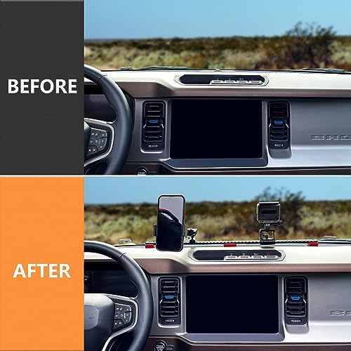Revolutionize Your Ford Bronco Experience with the 360° Adjustable Dash Phone Mount Holder – Precision-Engineered Aluminum Smartphone Bracket for 2021-2025 Models, Perfect for 2-Door and 4-Door Interiors, Effortless Installation, Stylish Black Design for Maximum Durability and Functionality
