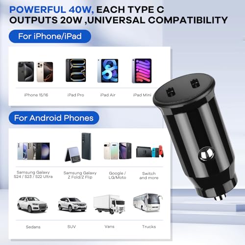 40 W Dual-Purpose Fast Charging Car Charger for Samsung Galaxy Smartphones & Smartwatches – 5 FT Premium Charging Cable for Galaxy S24/S23/S22/21/20, Note/Z Fold 6 & Watch 7/6/5/4/3 Active2/1 – Essential Travel Charger for Maximum Convenience and Durability on the Go