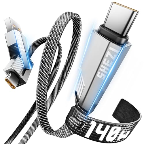 SHEZI 2 in 1 USB C Cable – 240 W Fast Charging & 480 Mbps Data Sync – Durable Flat Nylon Braided Charger for i Phone 16, Samsung, Mac Book Pro & More – 5 FT Length for Maximum Flexibility – Advanced Compatibility & Performance Enhance Your Charging Experience