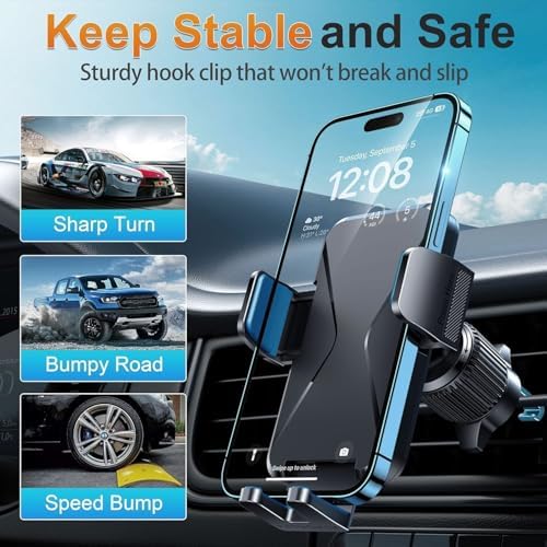 Military-Grade Suction Car Phone Holder – 3-in-1 Versatile Mount for Dashboard, Windshield & Air Vent – Universal Fit for i Phone & Android – Enhanced Stability with 360-Degree Rotation for Safe Navigation & Hands-Free Use