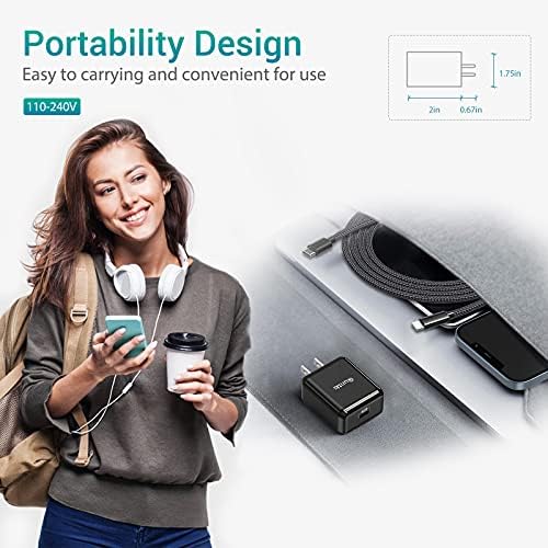 Quntis 20 W High-Speed i Phone Charger Block with 6 FT USB-C to Lightning Cable – Rapid Charging Solution for i Phone 14, 13 Pro, Max, Mini, 12, 11, XS, XR, X, and i Pad – Compact, Durable, and MFi Certified for Optimal Performance