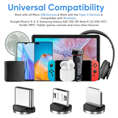 Ultimate 7-Pack 540 Rotating Magnetic Charging Cable Set – Versatile 3-in-1 Nylon Braided USB Cables for i Phone, Micro USB, and Type C Devices – Multiple Lengths (1.6 ft, 3 ft, 6 ft, 10 ft) for Effortless Charging and Enhanced Durability – Perfect Solution for Modern Charging Needs