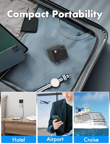Portable USB C Retractable Charger – 35 W Ga N Fast Charging Adapter with Type C Cable for i Phone 16/15 Pro Max, i Pad, Galaxy, and Pixel – Compact Foldable Wall Charger for Effortless Travel and Enhanced Device Compatibility