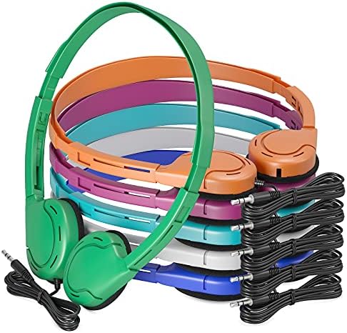 Colorful Classroom Headphones 12-Pack: Disposable Wired Audio Solution for Kids – Lightweight, Tangle-Free Design for Enhanced Learning and Hygiene in Educational Settings