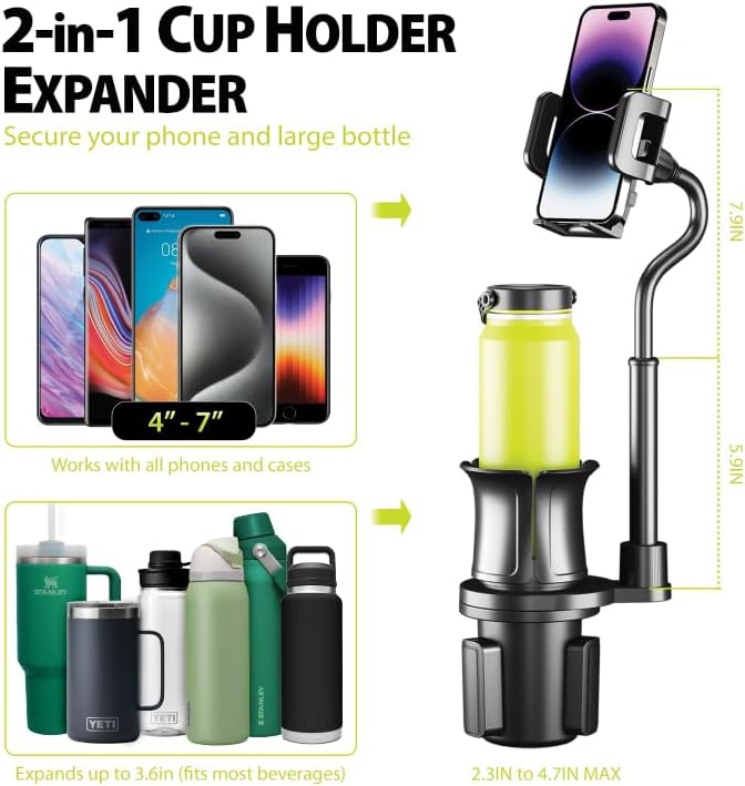 Bracketron Trip Grip Series Adjustable Car Cup Holder Phone Mount – Universal Smartphone Holder for Safe and Convenient Driving Navigation with 360-Degree Rotation and Tool-Free Installation