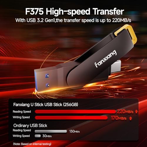 Ultra-Fast 256 GB USB Flash Drive – Dual Interface USB A & Type-C 2-in-1 Memory Stick for Effortless Data Transfer and Storage, Perfect for Laptops and Mobile Devices – F375 High-Speed Solution for Seamless Backups and File Sharing