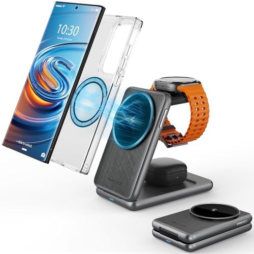 Ultimate 3-in-1 Magnetic Wireless Charger for Samsung Galaxy S25 Ultra/S24 with Instant Ejection for Galaxy Watch – Foldable Charging Station for On-the-Go Convenience, Enhanced Magnetic Alignment, and Premium Durability for Galaxy Buds and More