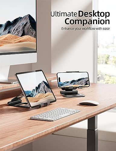 Nulaxy Aluminum Dual Foldable i Pad Stand – Versatile Adjustable Tablet Holder for Enhanced Workspace Comfort, Sleek Rose Gold Finish, Universal Compatibility with i Pad Pro/Air/Mini & i Phone Pro/Max/Plus, Portable and Durable Design for Effortless Mobility and Ergonomic Support