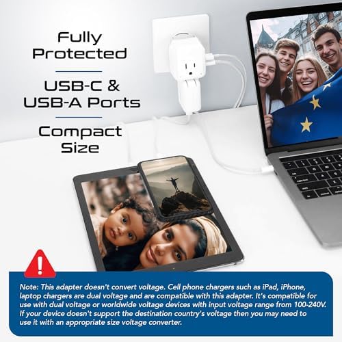 Compact Travel Power Adapter Set for Brazil, Peru & Chile – 20 W Dual USB & USB-C Charger with 2 USA Sockets – Fast Charging with Type C & N Attachments – Portable Plug Converter for Global Travelers – Stay Connected Anywhere
