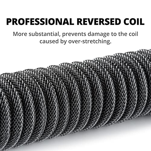 GUNMJO Pro Custom Coiled USB C Cable for Gaming Keyboards – Premium Double-Sleeved Mechanical Keyboard Accessory with Detachable Metal Aviator, 1.5 m USB-C to USB-A in Sleek Carbon Black – Ultimate Speed, Durability, and Aesthetic Upgrade for Gamers