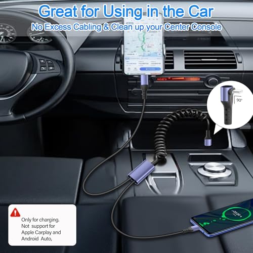90-Degree USB Type C Coiled Multi-Charging Cable – 5.9 ft Fast Charging Y Splitter for Laptops, Tablets, Power Banks & Smartphones – Enhanced Durability & Versatile Compatibility