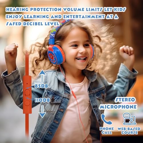 MIDOLA Kids Over-Ear Headphones: Safe Audio Experience with Noise Limitation, Foldable & Travel-Friendly Design, Custom Volume Control (85/110 d B), Built-In Microphone, and AUX Compatibility for School, Gaming, and Family Adventures in Sleek Black