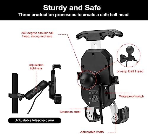 Roykaw Golf Cart Phone Mount Holder: Qi 15 W Wireless & Type C 20 W Fast Charging for i Phone, Galaxy, Google Pixel, Motorola – Adjustable One-Click Lock Cradle for 4.0″-6.8″ Phones – Ultimate Convenience for Golf Enthusiasts with Enhanced Durability and Accessibility