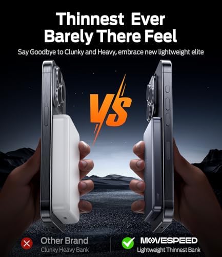 MOVE SPEED 10,000 m Ah Magnetic Power Bank – Sleek Alloy-Design Portable Charger with Fast Charging for i Phone Models 12-16 – Essential Travel Accessory in Glacier Gray – Unmatched Durability and Style for On-the-Go Power Solutions