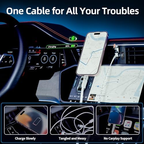 Ultimate 4-in-1 Fast Charging Cable – 65 W Multi-Device Charger with E-Mark Chip for i Phone 16/15/14/13, i Pad, and Laptops – High-Speed USB-C/Lightning Connectivity for Enhanced Performance and Versatility