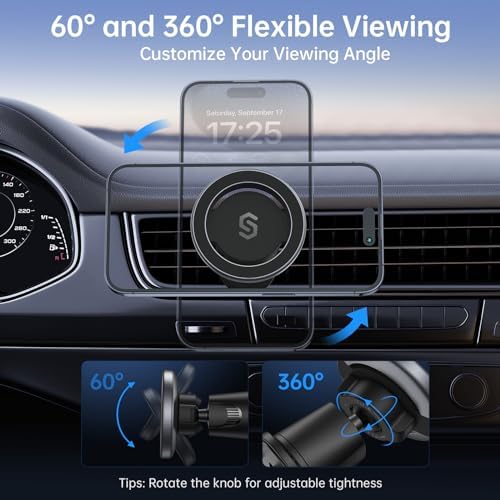SYNCWIRE Mag Safe Air Vent Car Mount – Premium Magnetic Phone Holder for i Phone 16 Pro Max, 15, 14, 13, 12 – Hands-Free Navigation & Calls, Adjustable Viewing Angles, Secure Vent Clip Design, Sleek and Durable Accessory for Distraction-Free Driving