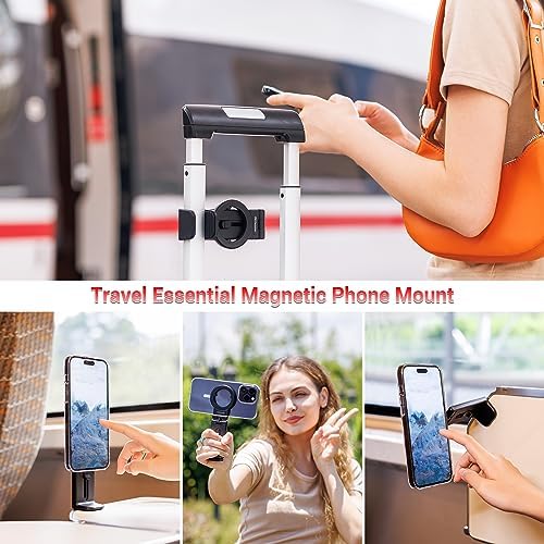 PROfezzion Magnetic Airplane Phone Holder for Mag Safe iPhone 16 15 14 13 12 & All Phone, 360°Rotation Travel Must Have Handsfree Phone Mount for Desk/Tray Table Travel Accessory – Enhanced Compatibility and Speed