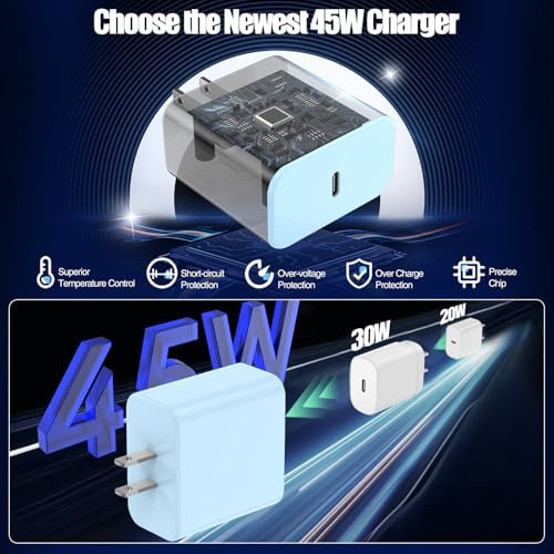 45 W USB-C Fast Charger Bundle for i Phone 16/16 Pro Max & 15/15 Pro Max – 2-Pack 10 FT Type C Cables, PD 3.0 Power Delivery Adaptor for i Pad Pro, Mac Book Air/Pro M1/M2, Air Pods – Stylish Purple Design with Enhanced Charging Speed and Compatibility