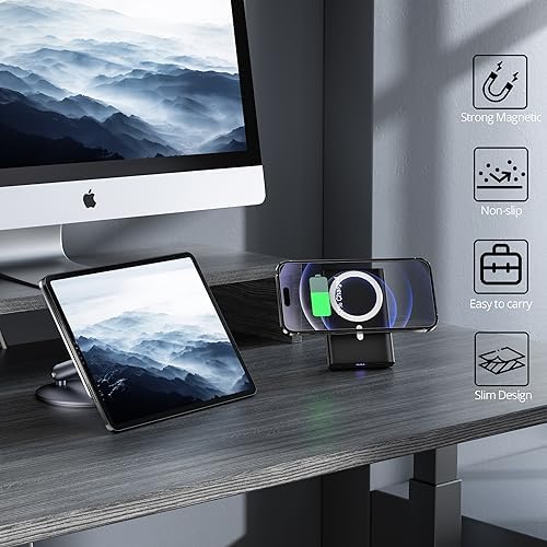 LULULOOK 10,000 m Ah Magnetic Power Bank for i Phone – Sleek Blue Mag-Safe Battery Pack with 15 W Fast Wireless Charging & Kickstand – Ultimate Portable Charger for i Phone 16/15/14/13/12 Mini Plus Pro – USB-C Cable Included – Perfect for On-the-Go Power Solutions