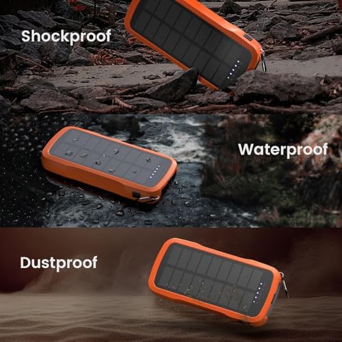 Portable Solar Power Bank 10,000 m Ah – Dual Built-in Cables & Fast 15 W Wireless Charging – Eco-Friendly Design with Cigarette Lighter & 3 LED Flashlight Modes – Perfect for Camping, Emergencies & Everyday Use – Ideal Gift for All Occasions