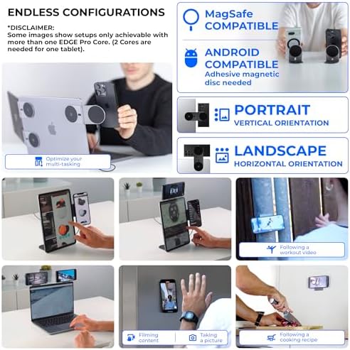 Rolling Square Edge Pro Core – Magnetic Mount Phone Holder Stand for Computers and Tablets | Secure Metal Plate Adhesive or Standalone Mode Compatible with MagSafe, Qi, and Non-MagSafe Devices, Gray – Enhanced Compatibility and Speed