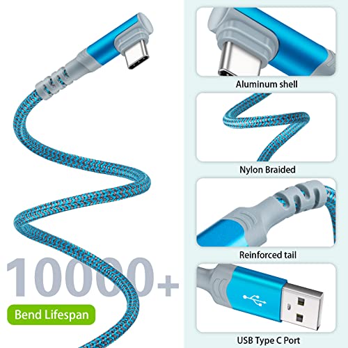10 FT 5-Pack USB C Charging Cables – Fast 3.1 A Right Angle Nylon Braided Charger for Seamless Compatibility with Samsung S22, i Pad Pro, Mac Book Air & Pixel 7 – Durable, Flexible Power Solution for Home & Travel