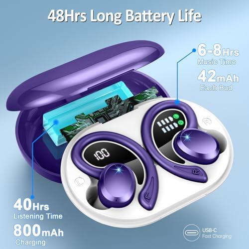 Premium Bluetooth 5.3 Wireless Earbuds – IP7 Waterproof Sport Headphones with 48-Hour Battery Life, Noise-Cancelling Mic, and 3 D Hi-Fi Stereo for Ultimate Workout Performance – Perfect for Running and Gym Enthusiasts