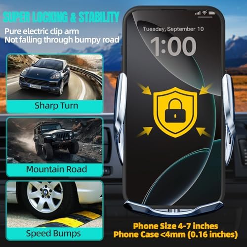 Max 15 W Fast Wireless Car Charger with Auto-Clamping Phone Holder – Qi-Certified Mount for i Phone 16/15/14/13/12 Pro Max & Samsung Galaxy S24/S23/S22/S21/S20/Note20 – Sleek Silver Design for Secure, Hands-Free Charging