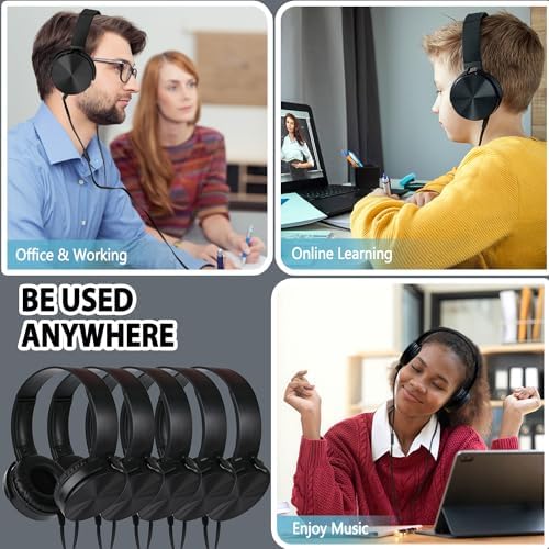 K-12 Classroom Headphones with Microphone – Durable Wired Student Audio Solution for Enhanced Online Learning, Travel & Library Use – Comfortable Fit, Adjustable Design, Superior Sound Quality & Device Compatibility for Kids – 2 Pack