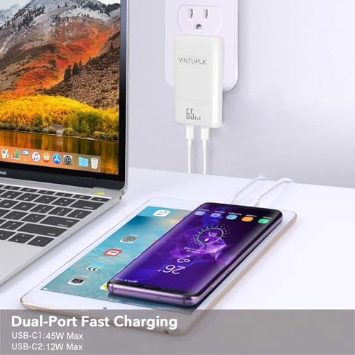 Ultra-Compact 65 W Dual-Port USB-C Fast Charging Wall Adapter – Ga N Technology for Optimal PD3.0 & PPS Performance – Ideal Travel Charger for Mac Book, i Phone 16/15/Pro, Galaxy S24/S23/Note 20, and Pixel Devices – Lightweight, Efficient, and Simultaneous Multi-Device Power Solution