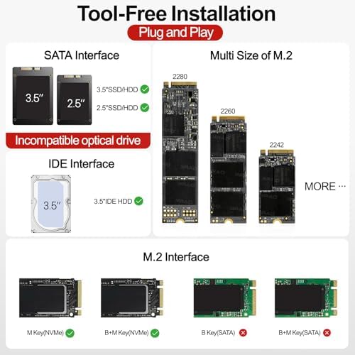 Unitek M.2 NVMe SSD Enclosure Adapter – Ultra-Fast 10 Gbps USB 3.2 Tool-Free External Hard Drive Reader, Versatile M Key Compatibility for M.2 and SATA SSDs, Compact Design for Effortless Portability and Enhanced Data Access