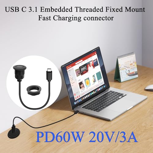 Revolutionize Your Charging with the QIANRENON 5 Gbps USB C Flush Mount Adapter – Sleek, Secure Power Delivery Charger for Cars, RVs & Boats – Experience Fast Data Transfers & Effortless Installation – 60 W PD Charging for Laptops, Smartphones & Tablets – Declutter Your Workspace with a Reliable Connectivity Solution