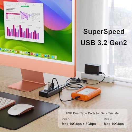 Transform Your Digital Workspace with the Qwiizlab 36 W USB3.2 Hub – Ultimate 7-Port Aluminum Multiport Expander for Enhanced High-Speed Connectivity, Featuring Dual USB-C 10 Gbps and USB-A 10 Gbps Ports for Effortless Data Transfers on Laptops, Macs, Surface Pros, and Desktop PCs – Optimize Your Productivity with This Power-Packed Connectivity Solution