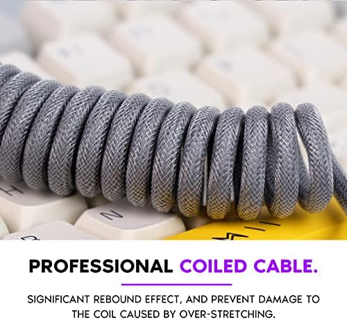 Transform Your Gaming Experience with the EPOMAKER Mix 1.8 m Coiled USB C to USB A TPU Keyboard Cable – Detachable Metal Aviator for Ultimate Customization, Sleek White Design for Enhanced Aesthetics, and Superior Performance for Mechanical Gaming Keyboards