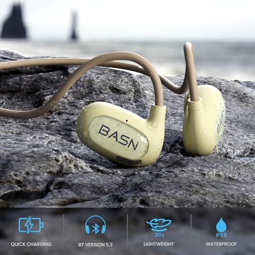 BASN Air S1 Wireless Open Ear Headphones – Advanced Bluetooth 5.3 Technology for Seamless Audio Connectivity – Dynamic 16.2 mm Speakers Delivering Premium Sound Quality – IPX5 Sweat and Water Resistant for Ultimate Durability – Lightweight Ergonomic Design with Enhanced ENC Technology for Crystal Clear Communication – Ideal for Fitness, Running, Cycling, and Outdoor Activities