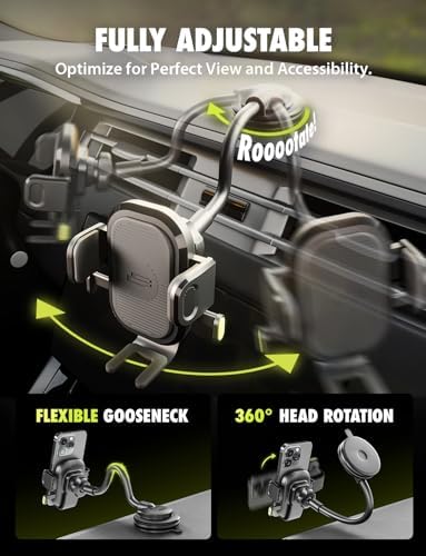 Universal Dashboard Cell Phone Holder by Bracketron – 360° Rotatable Mount with Strong Suction Cup for Secure Smartphone Access in Any Vehicle – Compatible with i Phone, Samsung, Google, Huawei and More – Effortless One-Click Release for Enhanced Safety and Convenience