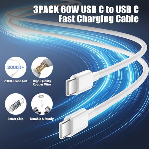 20 W USB-C Fast Charging Wall Charger for i Phone 15/16 & i Pad – Includes 3 Versatile USB-C to C Cables (3 ft, 6 ft, 10 ft) – Ultimate Compatibility with i Phone 15 Pro Max, i Pad Pro, and Samsung Devices – Compact Travel-Friendly Design with Enhanced Safety Features Against Overheating & Overcharging