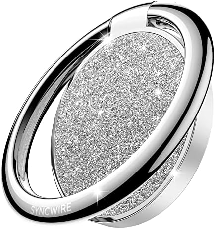 Sparkling 360° Rotation Phone Ring Holder – Bling Bling Finger Kickstand for Enhanced Grip and Stability – Premium Zinc Alloy Design for i Phone, Samsung, Pixel & All Smartphones – Secure Adhesive, Versatile Stand, and Magnetic Car Mount Compatible – Glitter Silver Finish for a Touch of Elegance