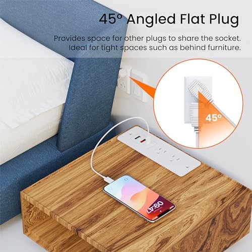 Recessed Power Strip with 15 W Wireless Charging & PD20 W USB-C Fast Charge – Sleek Flush Mount Design for Nightstands, Sofas, and Tables – Maximize Space and Efficiency with Dual Outlets and USB Ports for Ultimate Convenience