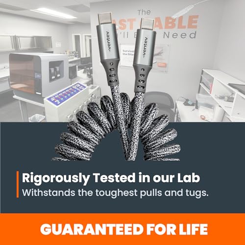 Ventev Helix 14-Inch Expandable i Phone Charging Cable | Tangle-Free Coiled USB-A to Lightning Cord | MFi Certified Fast Charger for Seamless Car Use | Durable Gray Design for Enhanced Compatibility and Efficiency