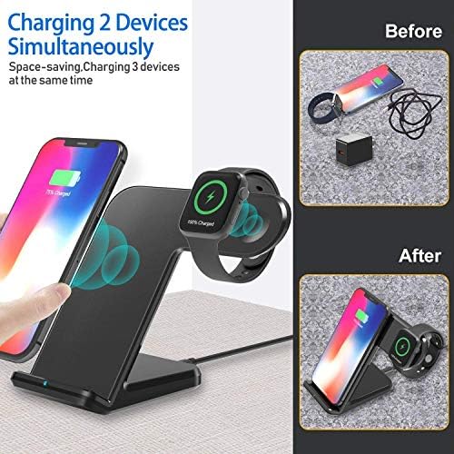 Revolutionize Your Charging Routine with the 2-in-1 Wireless Charging Dock for i Phone and Apple Watch – Fast Qi Charger Offering 7.5 W Power for i Phone 11/11 Pro Max/XR/XS/8 & Galaxy Note 10/S10/S9 – Elegant Space-Saving Design Perfect for Home & Office Empowerment