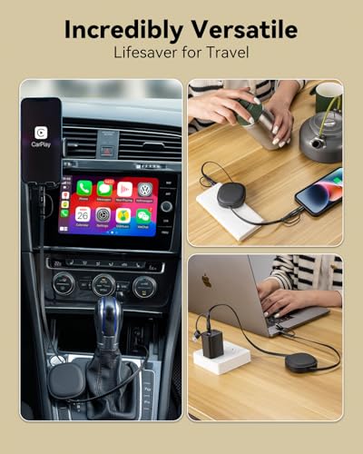 Revolutionize Your Charging Experience with the 5-in-1 Retractable Fast Charging Cable – 60 W Multi-Device Solution for i Phone 16/15/14/13, i Pad, Samsung S24/S23, and More – Compact 3.8 Ft Length with USB-A/C, Lightning & Micro USB Ports for Ultimate Compatibility and On-the-Go Convenience