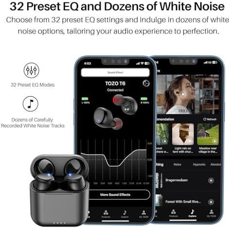 TOZO T6 Bluetooth 5.3 Wireless Earbuds – Immersive Stereo Sound, 50-Hour Playtime, IPX8 Waterproof Design, Customizable EQ via App, Ergonomic Fit – Ideal for Active Lifestyles and Seamless Connectivity