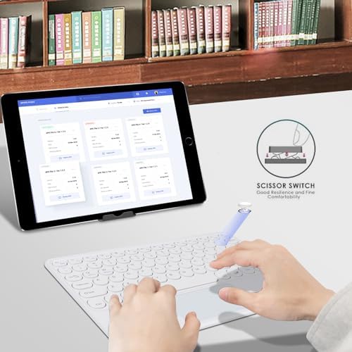 Ultra-Slim 10-Inch Wireless Bluetooth Keyboard with Touchpad – Rechargeable & Portable Universal Keyboard for i OS, Android & Windows Devices – Effortless Typing on the Go in Sleek White Finish