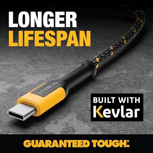 DEWALT Heavy Duty Braided Nylon USB C Cable for Fast Charging – Premium USB A to Type C Charger Compatible with i Phone 16/15, Samsung Galaxy S10/S10+/Note 9, LG V30 – Durable, Tangle-Free Design with Enhanced Performance and Reliability