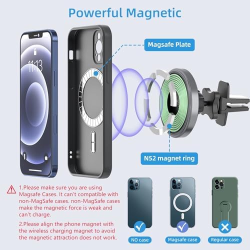 OHLPRO Mag Safe Car Charger Mount for i Phone 16/15/14/13 Pro Max – 15 W Fast Charging Phone Holder with 360° Rotation, Secure Adhesive Base for Tesla and Other Vehicles, Ultimate Magnetic Car Accessory for Safe Driving and Hands-Free Navigation – Perfect Gift for Tech Enthusiasts and Road Warriors