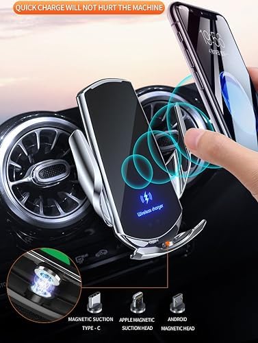 Revolutionary 15 W Wireless Car Charger and Phone Holder – Effortless Automatic Clamping for i OS & Android Devices – 360-Degree Rotatable Air Vent Mount – Stylish Black Finish for Enhanced Vehicle Aesthetics and Convenience