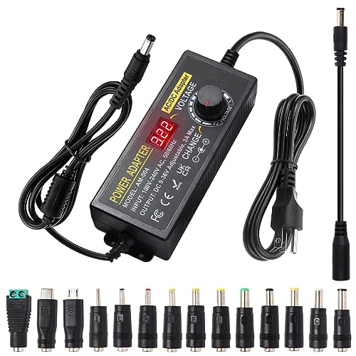 Versatile AOYADAISU 120 W Adjustable DC Power Supply with 14 Tips & Polarity Converter – Perfect for Fast Charging LED Strip Lights, Cameras, and More – 3 V-24 V Output with 5 A Maximum Current for Ultimate Compatibility and Performance