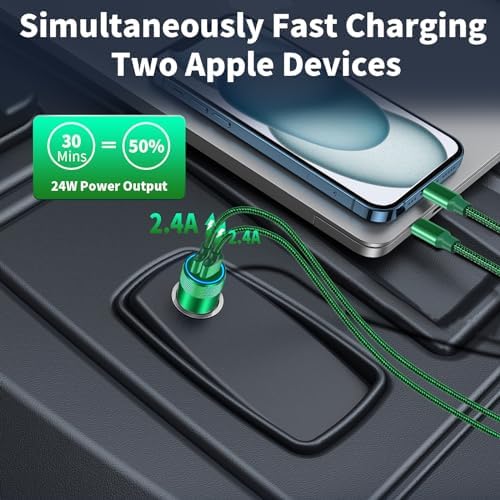 Braveridge 66 W Dual Port USB-C Car Charger for i Phone 16 – MFi Certified Fast Charging with Type-C Braided Cable – Enhanced Compatibility for i Phone 16/16 Pro Max/15/15 Pro/i Pad – Ideal for Road Trips and On-the-Go Power Solutions